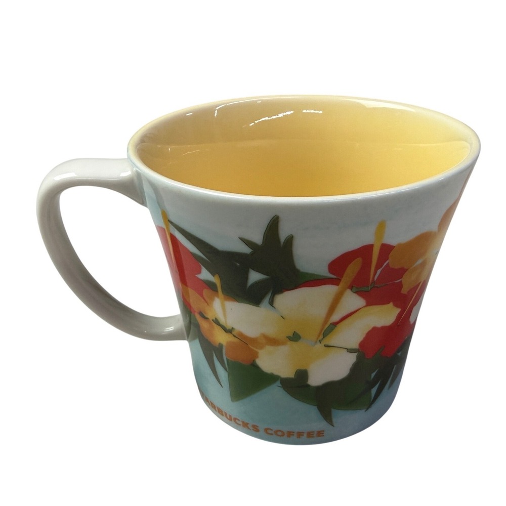 Starbucks Coffee Hawaii 2010 New Bone China Mug Hibiscus Floral Blue Yellow 12oz